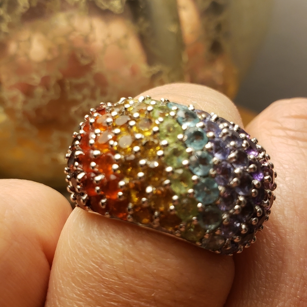 Sterling Silver ring with Genuine Gemstones - Picture 4 of 7